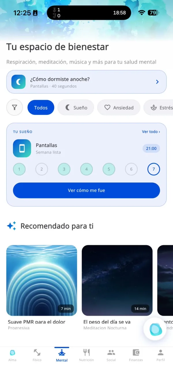 Mental health screen in the Makana app