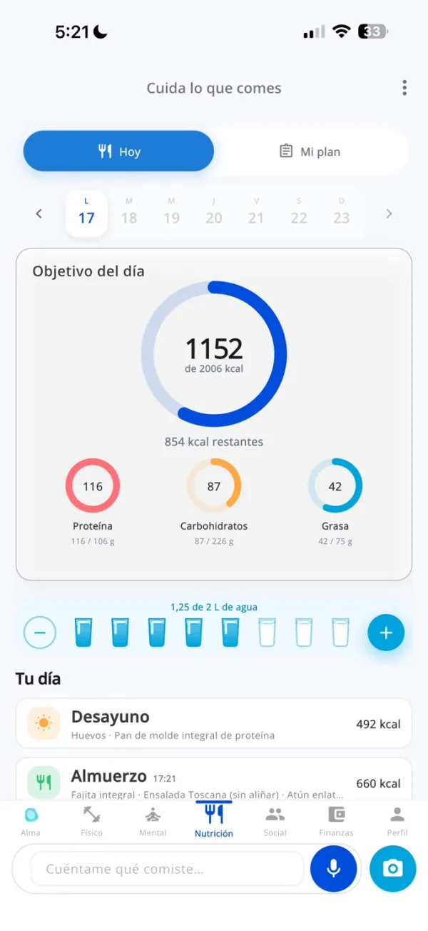 Nutrition screen in the Makana app
